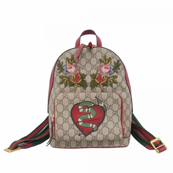 Gucci Backpack/Daypack GG Supreme Sherry Line 427042 Beige Red Women's P1249184 - Picture 1 of 10